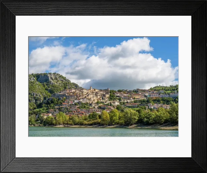 Framed Print : Europe, Italy, Abruzzo. The medieval village of Barrea on the lake Framed Print : Europe, Italy, Abruzzo. The medieval village of Barrea on the lake