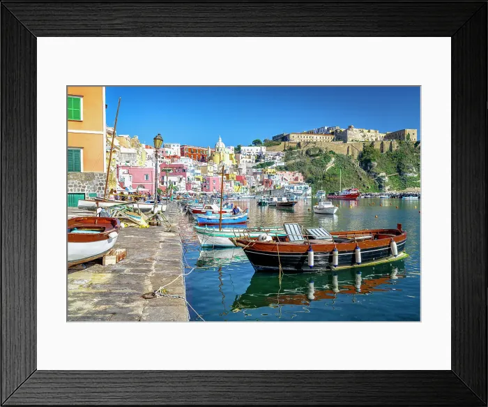 Framed Print : Fishing boats moored in the old harbor, Procida island, Gulf of Naples, Campania, Italy Framed Print : Fishing boats moored in the old harbor, Procida island, Gulf of Naples, Campania, Italy