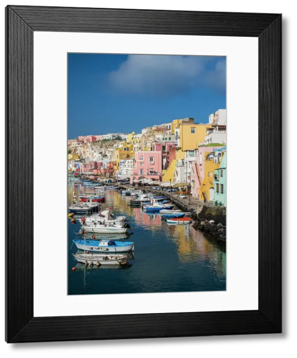 Framed Print : Scenic view of the colorful fishing village of Corricella, Procida, Campania, Italy Framed Print : Scenic view of the colorful fishing village of Corricella, Procida, Campania, Italy