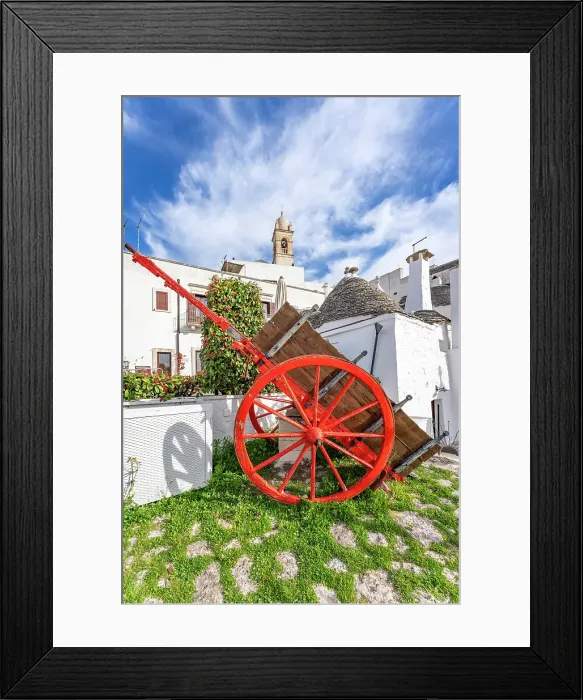 Framed Print : An ancient red cart in Alberobello, Puglia, Italy Framed Print : An ancient red cart in Alberobello, Puglia, Italy