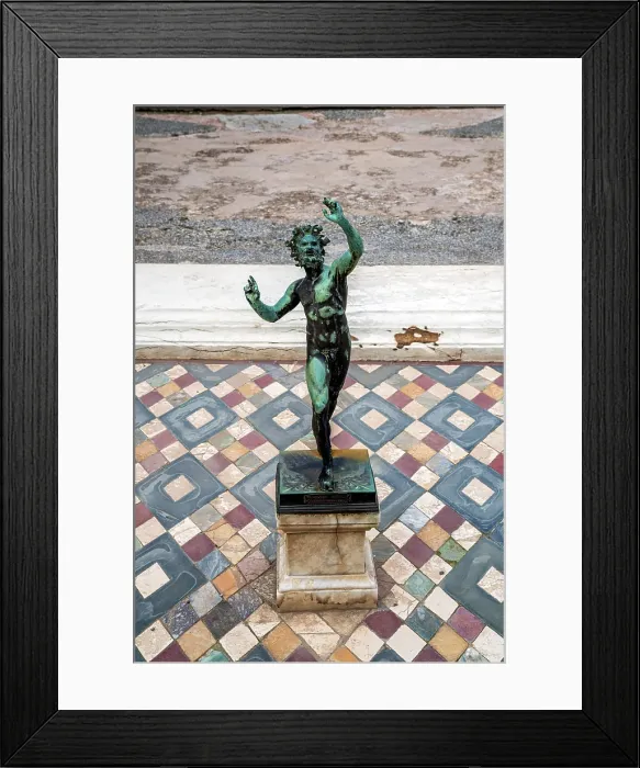 Framed Print : Copy of the Dancing Faun statue, House of the Faun, Archaeological area of Pompeii, Pompei, Campania, Italy Framed Print : Copy of the Dancing Faun statue, House of the Faun, Archaeological area of Pompeii, Pompei, Campania, Italy