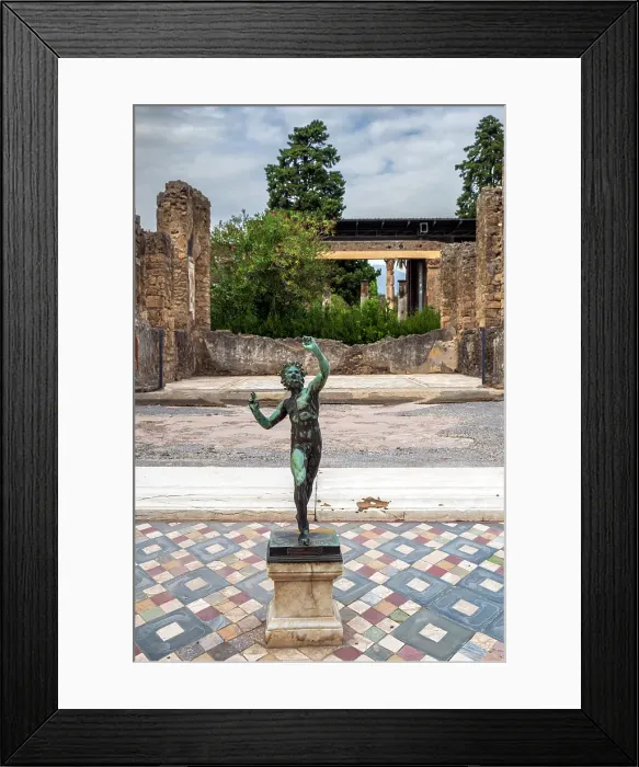 Framed Print : Copy of the Dancing Faun statue, House of the Faun, Archaeological area of Pompeii, Pompei, Campania, Italy Framed Print : Copy of the Dancing Faun statue, House of the Faun, Archaeological area of Pompeii, Pompei, Campania, Italy