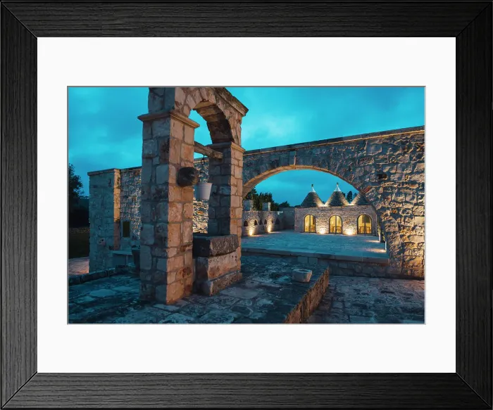 Framed Print : Historic Masseria Courtyard at Blue Hour in Puglia. Masseria Grieco, Ostuni