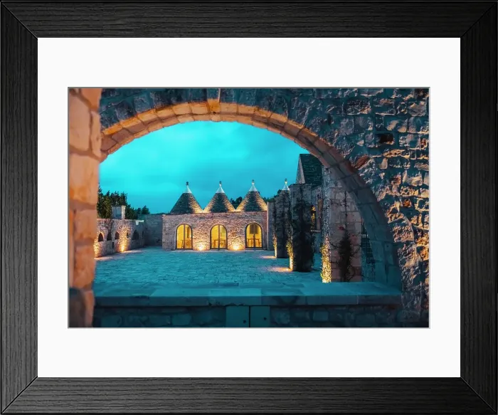 Framed Print : Historic Masseria Courtyard at Blue Hour in Puglia. Masseria Grieco, Ostuni Framed Print : Historic Masseria Courtyard at Blue Hour in Puglia. Masseria Grieco, Ostuni