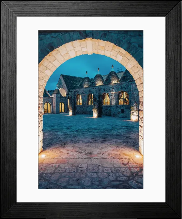 Framed Print : Historic Masseria Courtyard at Blue Hour in Puglia. Masseria Grieco, Ostuni Framed Print : Historic Masseria Courtyard at Blue Hour in Puglia. Masseria Grieco, Ostuni