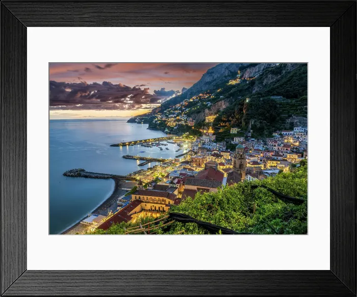 Framed Print : Scenic sunset view of Amalfi, Campania, Italy