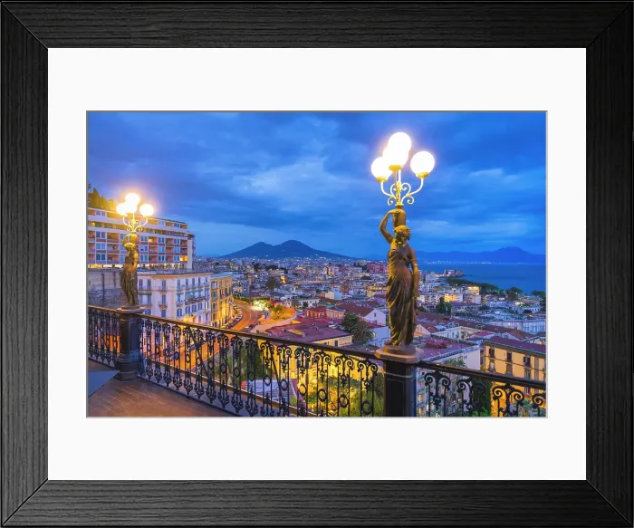 Framed Print : Blue hour over Naples from a terrace in Chiaia, Campania, Italy Framed Print : Blue hour over Naples from a terrace in Chiaia, Campania, Italy