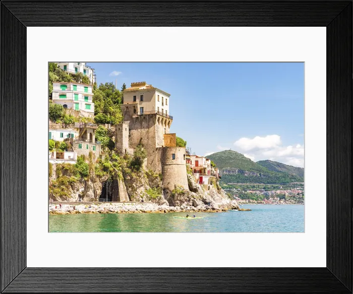 Framed Print : Castle and seascape at Cetara, Amalfi Coast, Italy Framed Print : Castle and seascape at Cetara, Amalfi Coast, Italy