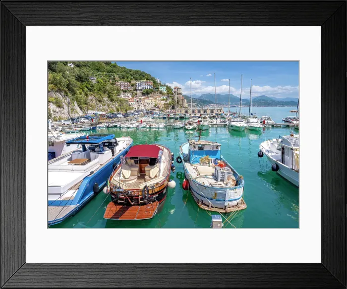 Framed Print : Cetara harbour, Amalfi Coast, Campania, Italy. Sunny day Framed Print : Cetara harbour, Amalfi Coast, Campania, Italy. Sunny day