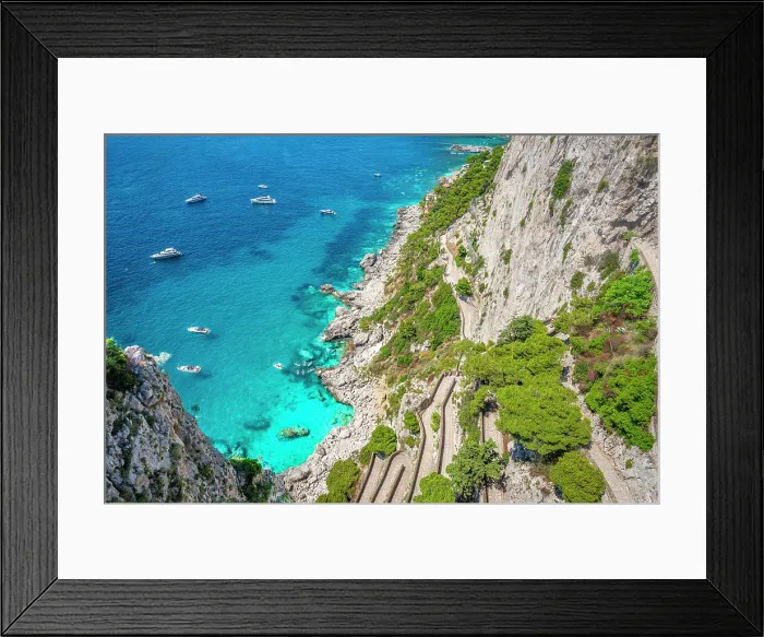 Framed Print : Via Krupp, Capri. Seascape and public staircase. Naples, Italy Framed Print : Via Krupp, Capri. Seascape and public staircase. Naples, Italy
