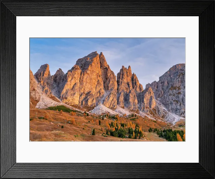 Framed Print : First Light on Mountains in Gardena Pass, Dolomites, South Tyrol, Trentino Alto Adige, Italy Framed Print : First Light on Mountains in Gardena Pass, Dolomites, South Tyrol, Trentino Alto Adige, Italy