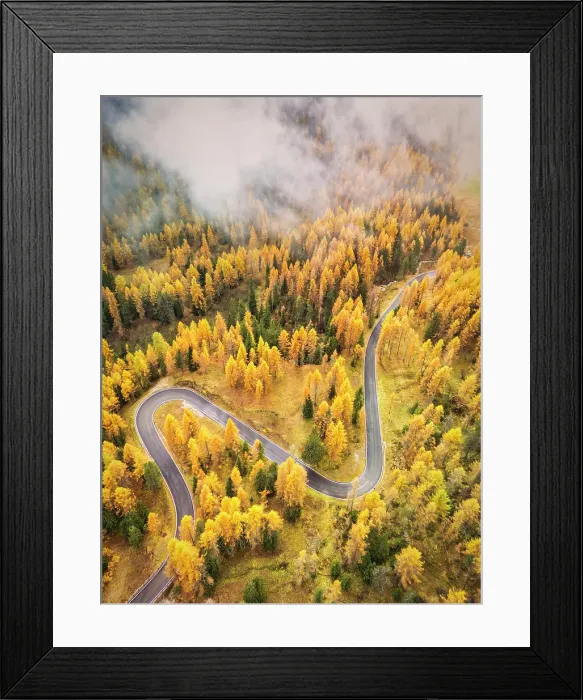 Framed Print : Aerial View of Road in Autumn, Passo Giau, near Cortina d Ampezzo, Dolomites, Belluno, Veneto, Italy Framed Print : Aerial View of Road in Autumn, Passo Giau, near Cortina d Ampezzo, Dolomites, Belluno, Veneto, Italy