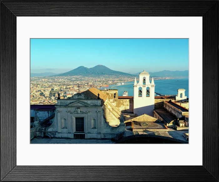 Framed Print : Ancient monastery and Gulf of Naples with Vesuvius seen from Sant'Elmo castle, Vomero hill, Naples, Campania, Italy Framed Print : Ancient monastery and Gulf of Naples with Vesuvius seen from Sant'Elmo castle, Vomero hill, Naples, Campania, Italy