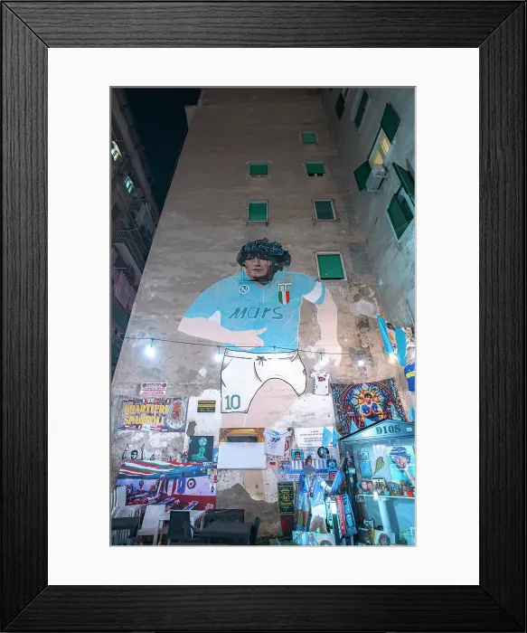 Framed Print : Mural of Diego Armando Maradona on facade of an old palace in the Spanish Neighborhood, (Quartieri Spagnoli), Naples, Italy Framed Print : Mural of Diego Armando Maradona on facade of an old palace in the Spanish Neighborhood, (Quartieri Spagnoli), Naples, Italy