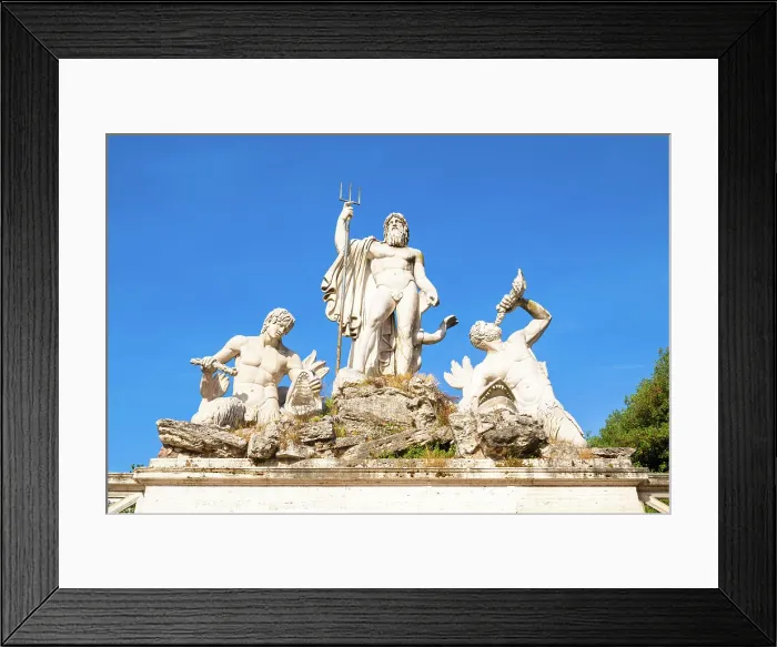 Framed Print : Neptune accompanied by two tritons, details of the Fontana del Nettuno (Fountain of Neptune) on Piazza del Popolo, Rome, Italy Framed Print : Neptune accompanied by two tritons, details of the Fontana del Nettuno (Fountain of Neptune) on Piazza del Popolo, Rome, Italy