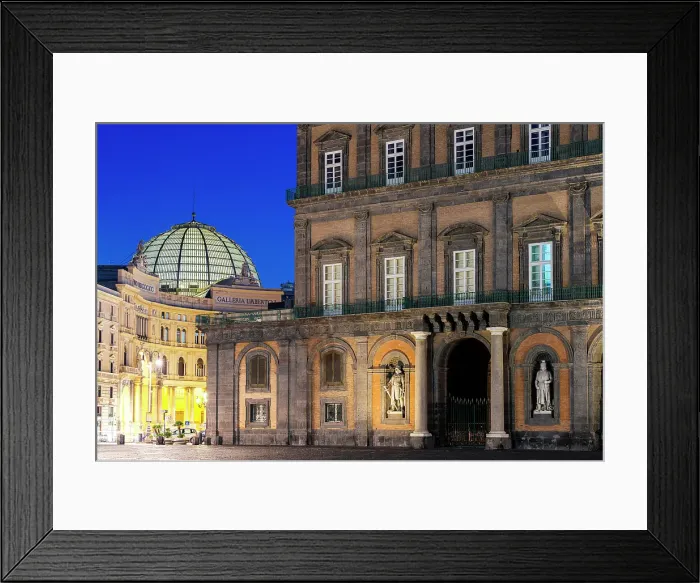 Framed Print : Historic buildings and entrance of Galleria Umberto I at blue hour, Piazza del Plebiscito, Naples, Campania, Italy Framed Print : Historic buildings and entrance of Galleria Umberto I at blue hour, Piazza del Plebiscito, Naples, Campania, Italy