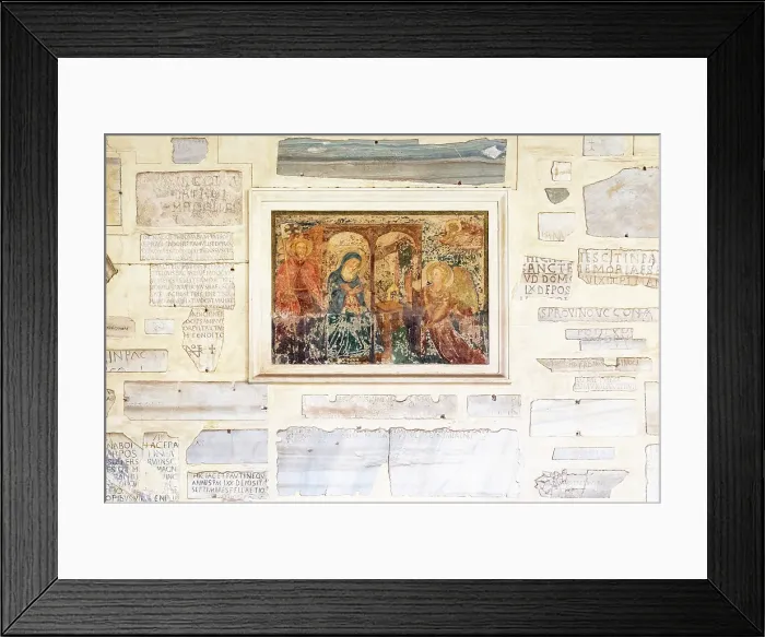 Framed Print : The ancient inscriptions of gravestones in Greek and Latin on the Basilica of Santa Maria in Trastevere (Basilica di Santa Maria in Trastevere) wall, one of the oldest churches of Rome, Italy Framed Print : The ancient inscriptions of gravestones in Greek and Latin on the Basilica of Santa Maria in Trastevere (Basilica di Santa Maria in Trastevere) wall, one of the oldest churches of Rome, Italy
