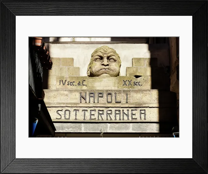 Framed Print : Sign and statue at the entrance of the underground Naples, (Napoli Sotterranea) in the city centre, Naples, Campania, Italy Framed Print : Sign and statue at the entrance of the underground Naples, (Napoli Sotterranea) in the city centre, Naples, Campania, Italy