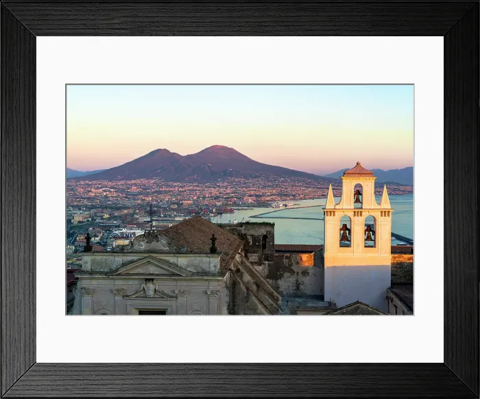 Framed Print : Ancient church and Gulf of Naples with Vesuvius seen from Sant'Elmo castle at sunset, Vomero hill, Naples, Campania, Italy Framed Print : Ancient church and Gulf of Naples with Vesuvius seen from Sant'Elmo castle at sunset, Vomero hill, Naples, Campania, Italy