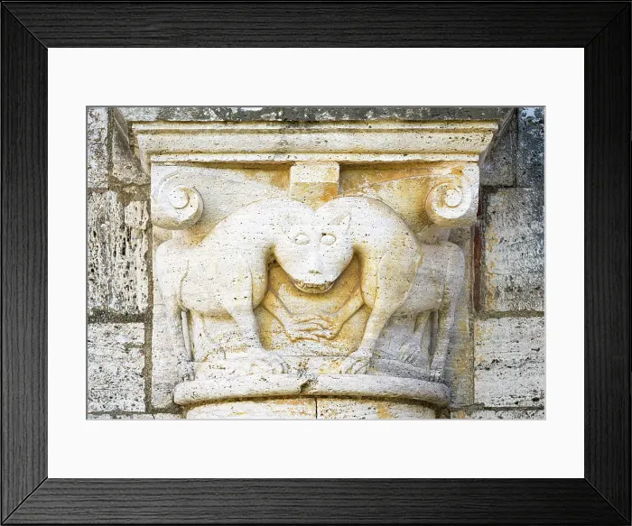 Framed Print : Mythological creatures on the exterior of the Abbey of Sant'Antimo (Abbazia di Sant'Antimo), a former Benedictine monastery in the commune of Montalcino, Province of Siena, Tuscany, Italy Framed Print : Mythological creatures on the exterior of the Abbey of Sant'Antimo (Abbazia di Sant'Antimo), a former Benedictine monastery in the commune of Montalcino, Province of Siena, Tuscany, Italy