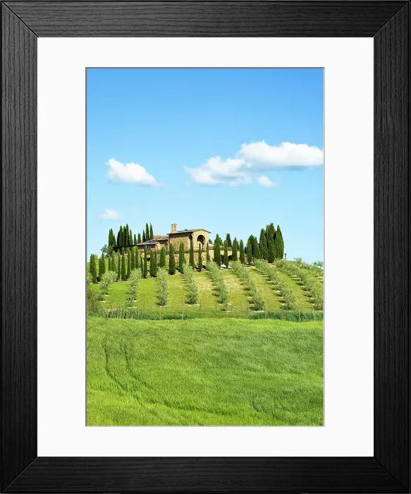 Framed Print : Chapel and cypress trees in the Val d'Orcia, near Pienza, Tuscany, Italy Framed Print : Chapel and cypress trees in the Val d'Orcia, near Pienza, Tuscany, Italy