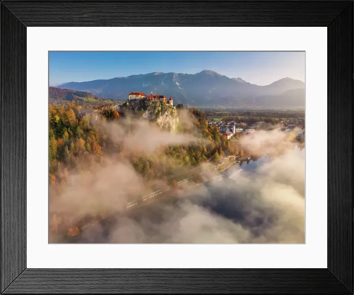 Framed Print : Mist below Bled Castle, Bled, Slovenia, Europe Framed Print : Mist below Bled Castle, Bled, Slovenia, Europe