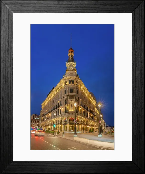 Framed Print : Four Seasons Hotel at Palacio de la Equitativa at twilight, Madrid, Spain Framed Print : Four Seasons Hotel at Palacio de la Equitativa at twilight, Madrid, Spain