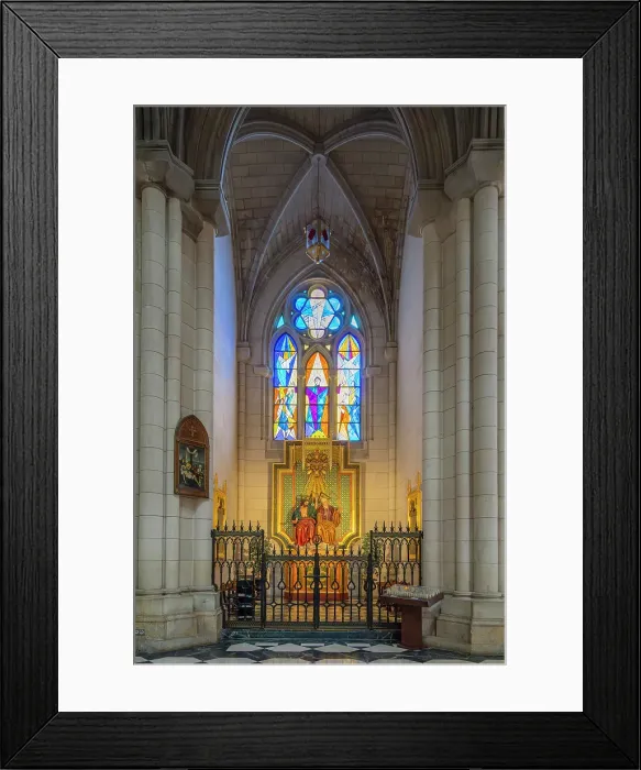 Framed Print : Colorful stained glass inside Almudena Cathedral, Madrid, Spain Framed Print : Colorful stained glass inside Almudena Cathedral, Madrid, Spain