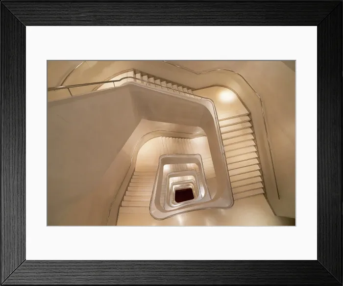 Framed Print : High angle view of spiral staircase inside CaixaForum in Paseo del Prado, Madrid, Spain Framed Print : High angle view of spiral staircase inside CaixaForum in Paseo del Prado, Madrid, Spain
