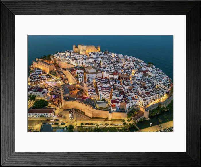 Framed Print : Aerial view of the old town, Peniscola, Valencian Community, Spain Framed Print : Aerial view of the old town, Peniscola, Valencian Community, Spain