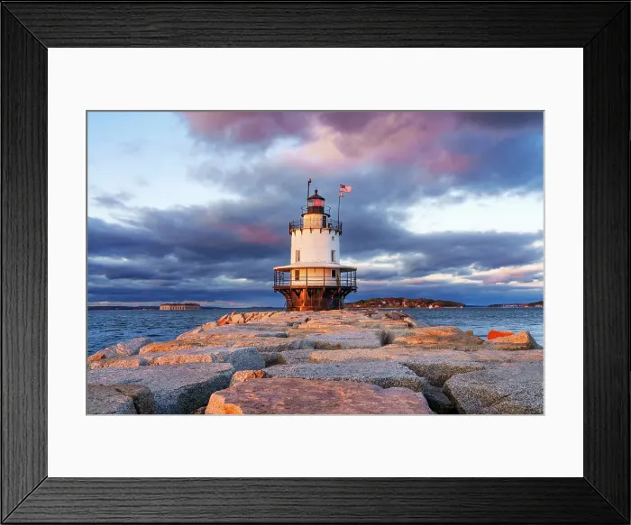 Framed Print : Scenic Spring Point Ledge Lighthouse and Breakwater at Sunset Portland Maine, New England, USA Framed Print : Scenic Spring Point Ledge Lighthouse and Breakwater at Sunset Portland Maine, New England, USA