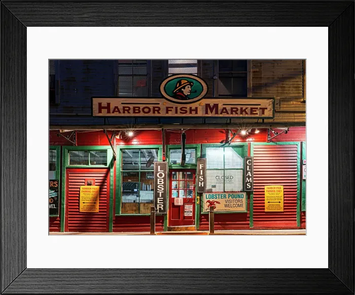 Framed Print : Historic Old Port and Fish Market at Night Portland Maine, New England, USA Framed Print : Historic Old Port and Fish Market at Night Portland Maine, New England, USA
