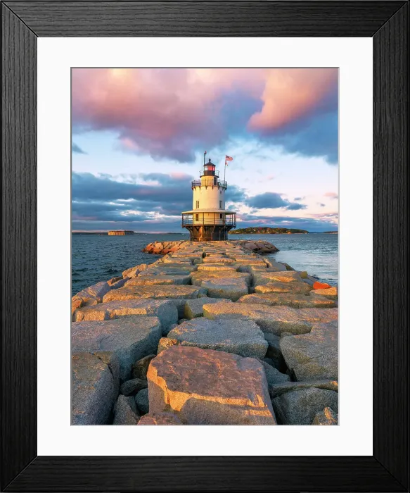 Framed Print : Scenic Spring Point Ledge Lighthouse and Breakwater at Sunset Portland Maine, New England, USA Framed Print : Scenic Spring Point Ledge Lighthouse and Breakwater at Sunset Portland Maine, New England, USA