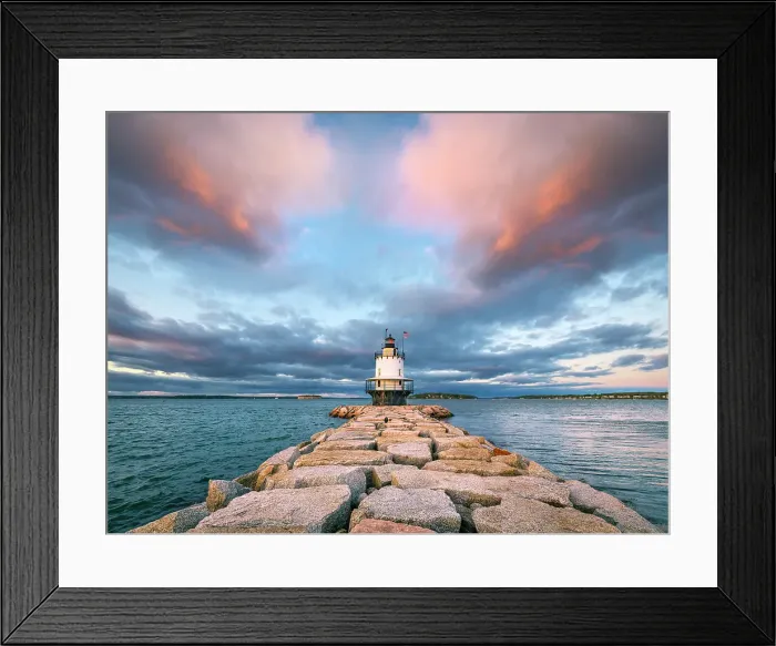Framed Print : Scenic Spring Point Ledge Lighthouse and Breakwater at Sunset Portland Maine, New England, USA Framed Print : Scenic Spring Point Ledge Lighthouse and Breakwater at Sunset Portland Maine, New England, USA