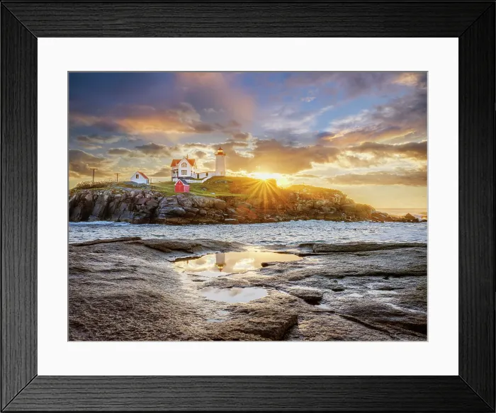 Framed Print : Sunrise at Cape Neddick Lighthouse also called Nubble Lighthouse, York, Maine, New England, USA Framed Print : Sunrise at Cape Neddick Lighthouse also called Nubble Lighthouse, York, Maine, New England, USA