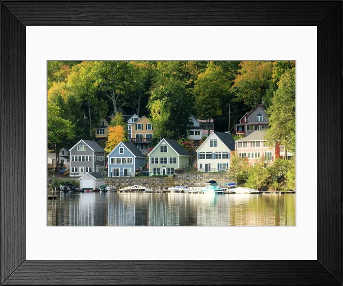 Framed Print : Colourful houses on Lake Winnipesaukee, New Hampshire, New England, USA Framed Print : Colourful houses on Lake Winnipesaukee, New Hampshire, New England, USA
