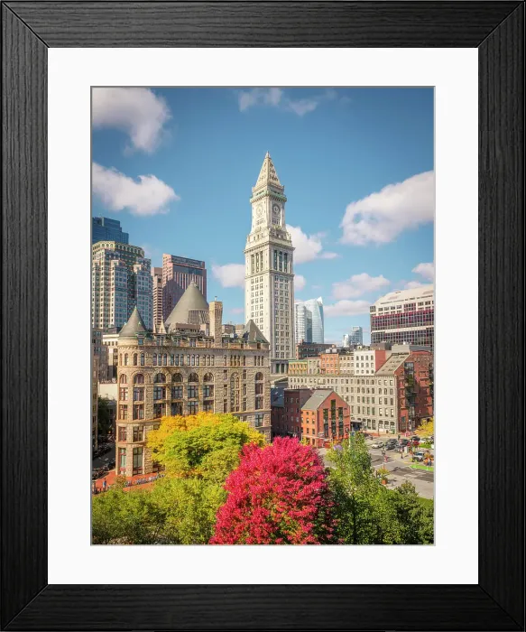 Framed Print : Skyline of Custom House Clock Tower in Downtown Boston Boston, Massachusetts, USA Framed Print : Skyline of Custom House Clock Tower in Downtown Boston Boston, Massachusetts, USA