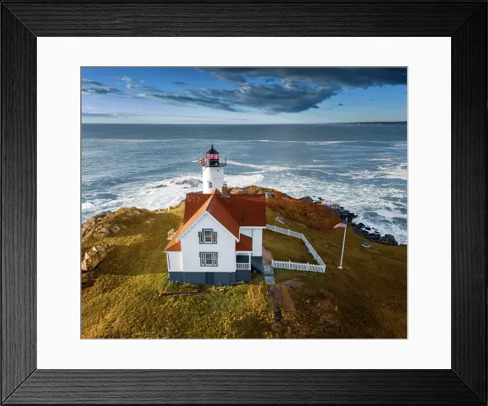 Framed Print : Aerial View Cape Neddick Lighthouse also called Nubble Lighthouse, York, Maine, New England, USA Framed Print : Aerial View Cape Neddick Lighthouse also called Nubble Lighthouse, York, Maine, New England, USA