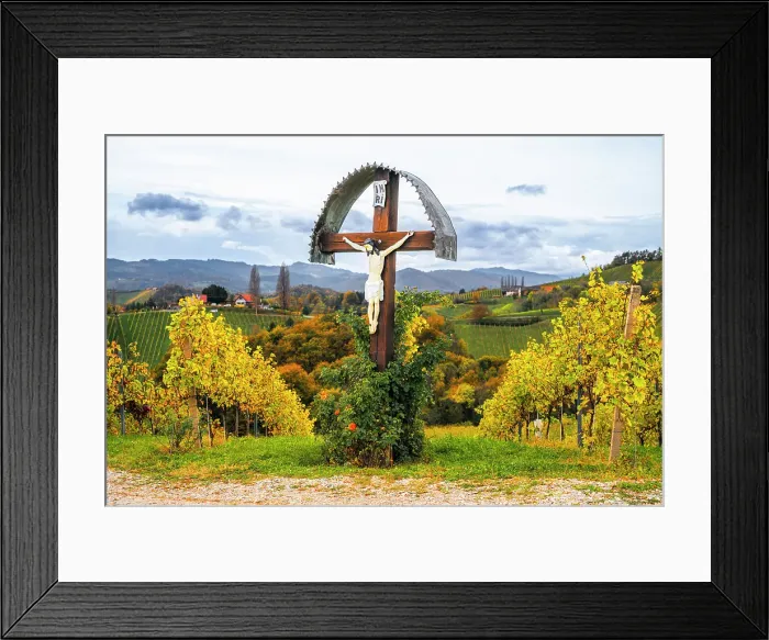 Framed Print : Crucifix and vineyards, Spicnik, Kungota, Drava region, Slovenia, East Europe Framed Print : Crucifix and vineyards, Spicnik, Kungota, Drava region, Slovenia, East Europe