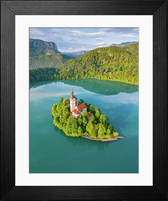 Framed Print : Slovenia, Lake Bled, Blejski Otok island, St. Mary's church Framed Print : Slovenia, Lake Bled, Blejski Otok island, St. Mary's church