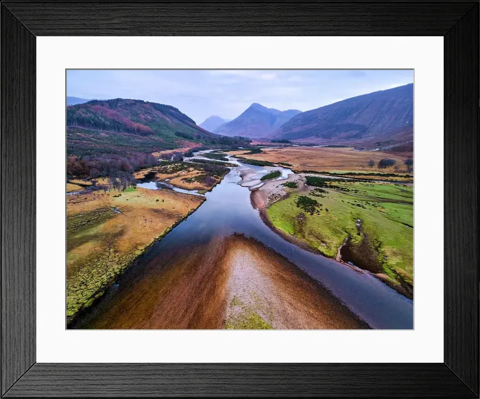 Framed Print : Aerial View of River Etive, Highland Region, Scotland Framed Print : Aerial View of River Etive, Highland Region, Scotland