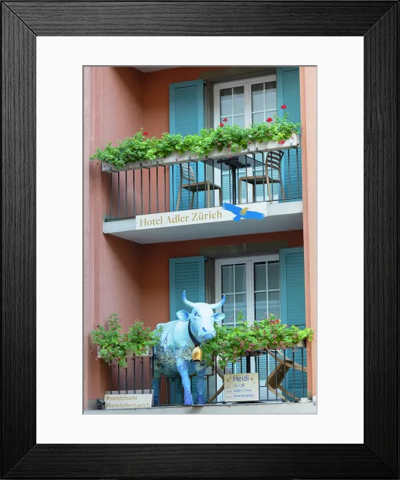 Framed Print : Balconies of Hotel Adler in Old Town, Zurich, Switzerland Framed Print : Balconies of Hotel Adler in Old Town, Zurich, Switzerland