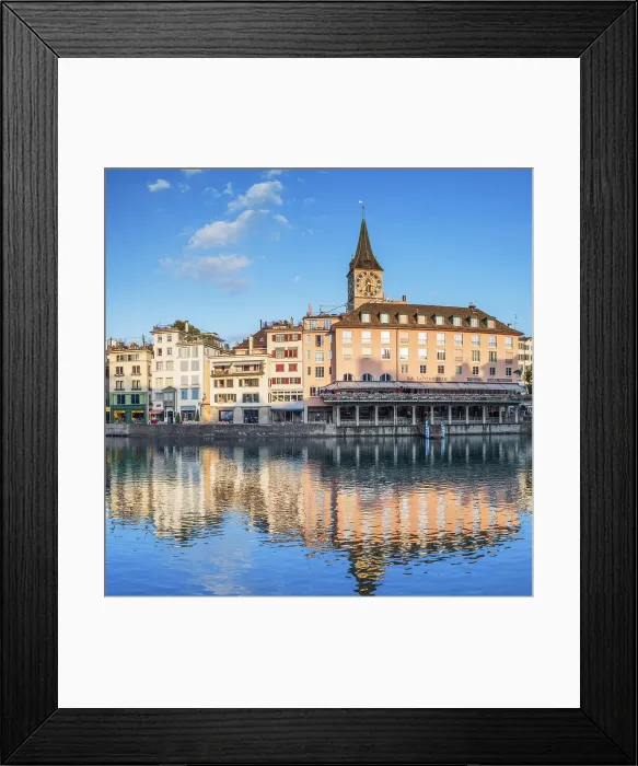 Framed Print : St Peter Church and Town Hall on Limmat River, Zurich, Switzerland