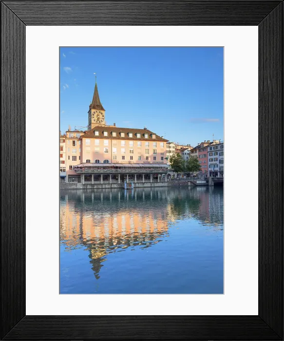 Framed Print : St Peter Church and Limmat River, Zurich, Switzerland Framed Print : St Peter Church and Limmat River, Zurich, Switzerland