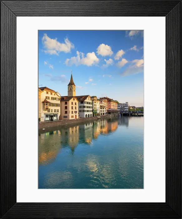Framed Print : St Peter Church and Limmat River, Zurich, Switzerland Framed Print : St Peter Church and Limmat River, Zurich, Switzerland
