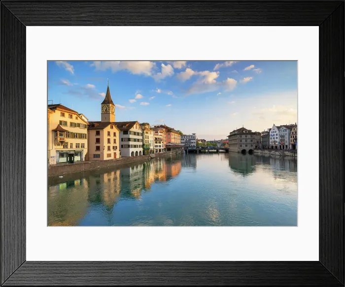 Framed Print : St Peter Church and Limmat River, Zurich, Switzerland Framed Print : St Peter Church and Limmat River, Zurich, Switzerland
