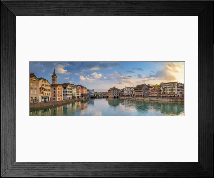 Framed Print : St Peter Church and Limmat River at sunrise, Zurich, Switzerland