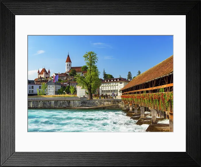 Framed Print : Upper Lock Bridge, Thun Town Church, Thun Castle and Aare River, Thun, Canton of Bern, Switzerland Framed Print : Upper Lock Bridge, Thun Town Church, Thun Castle and Aare River, Thun, Canton of Bern, Switzerland