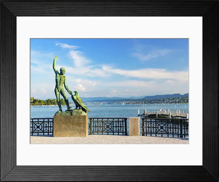 Framed Print : Statue at Lake Zurich, Zurich, Switzerland Framed Print : Statue at Lake Zurich, Zurich, Switzerland