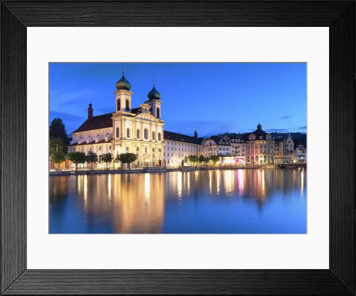 Framed Print : Franz Xaver Jesuit Church and Reuss River at dusk, Lucerne, Switzerland Framed Print : Franz Xaver Jesuit Church and Reuss River at dusk, Lucerne, Switzerland
